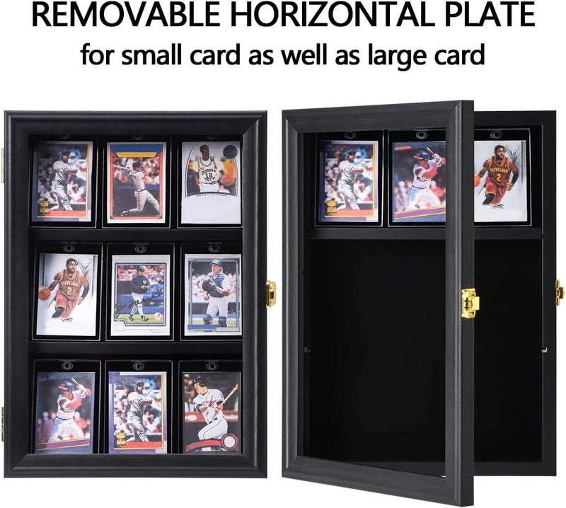 VERANI Baseball Card Display Case - Sports Card Display Frame - Holds Sport Cards with UV Protection Clear View Lockable Wall Cabinet for Football Basketball Hockey Trading Card Black - Image 3